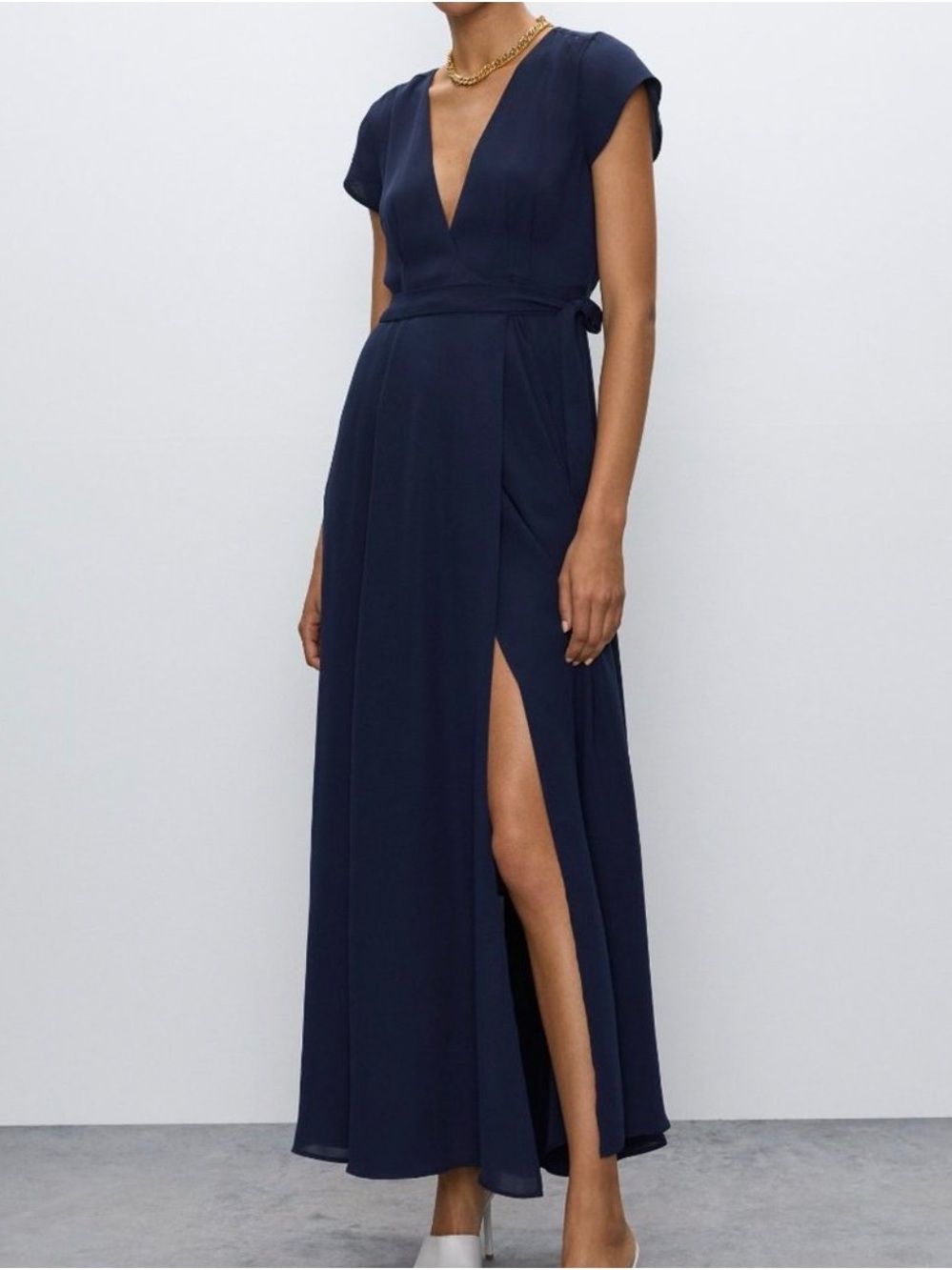 Babaton Deep Navy V-Neck Cap Sleeve Maxi Dress